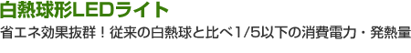 白熱球形LEDライト　省エネ効果抜群！従来の白熱球と比べ1/5以下の消費電力・発熱量